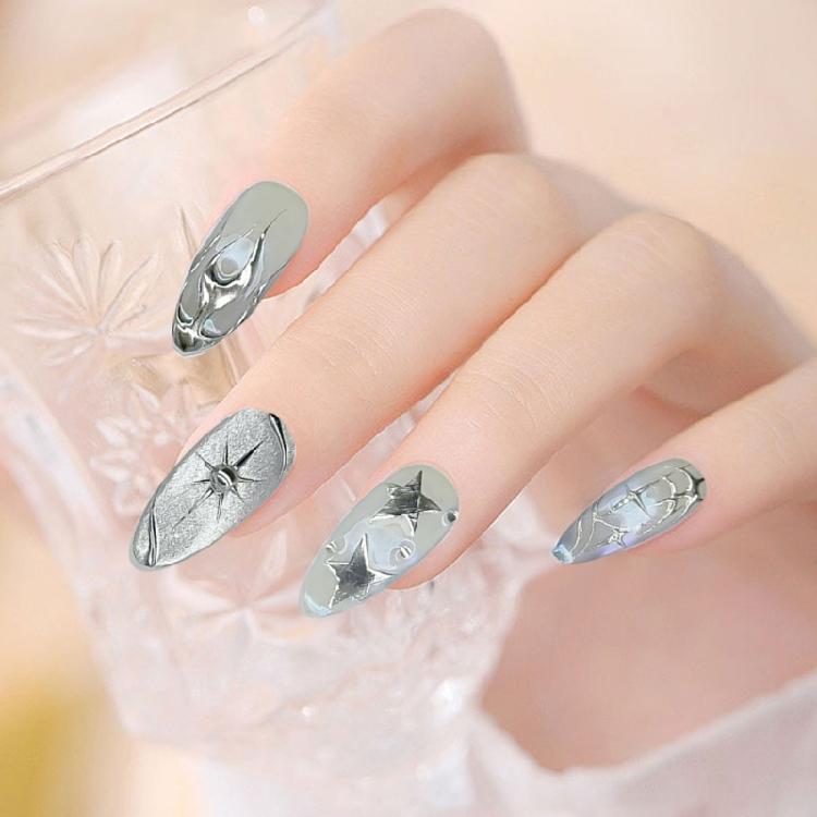 

Glittering Press On Nail Set 24Pcs Metallic Starry Design Professional Manicure Kit For Event And Celebrations 1