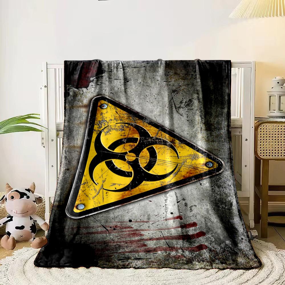 Biohazard Warning Sign Grunge Design Flannel blanket for bedroom, living room, sofa, and nap sofas.