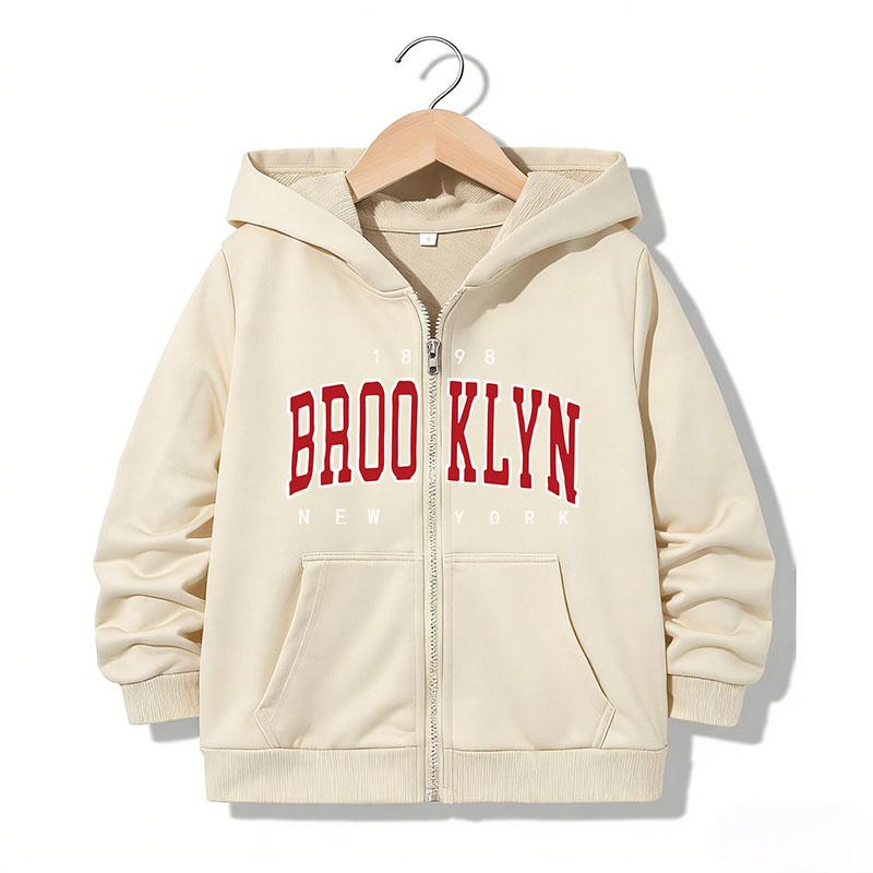 Kids Zipper Hoodie Funny Casual Brooklyn New York Letter Hoodies Jackets Boys Girls Zip Up Sweatshirt Children Hoodies