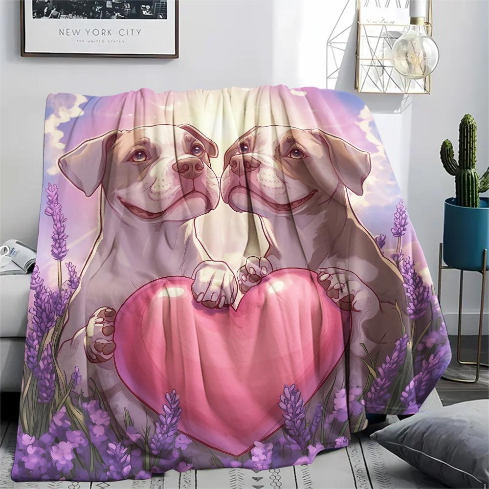 Cartoon Pitbull,pattern Flannel Blanket, High quality Comfortable for All Seasons, Home Decor, Warmth and Comfort, Perfect for Gifts.