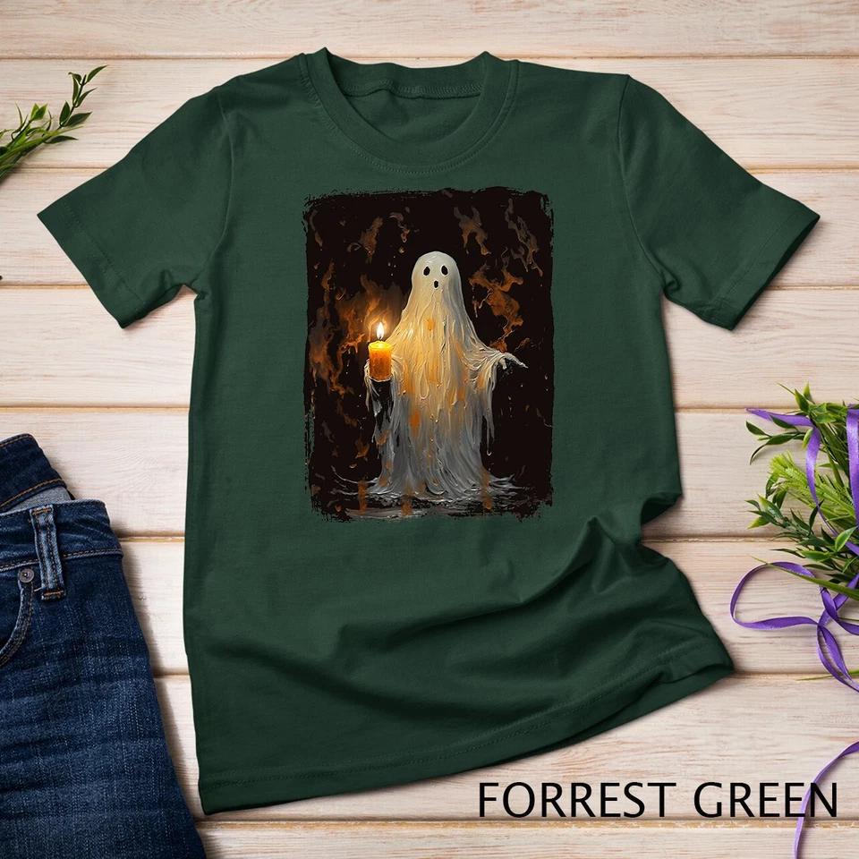 Cute Ghost Holding Candle Funny Halloween Gothic Vintage T-Shirt Unisex T-shirt 3 M