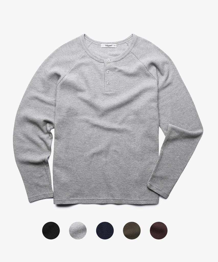 POLYGRAM Waffle Raglan Henley Neck Long Sleeve - 5 Colors