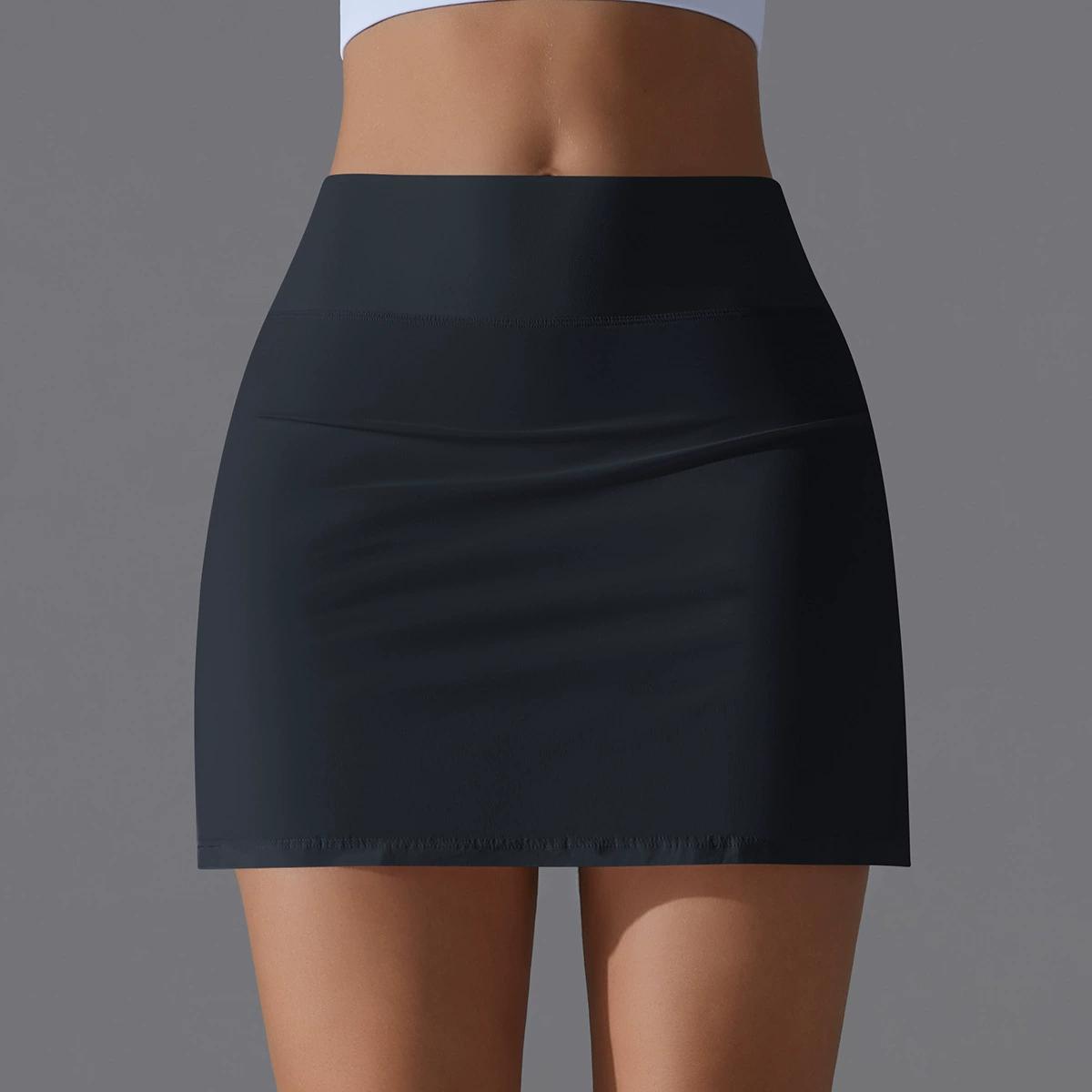 

Тонкая юбка для йоги телесного цвета, сексуальная дышащая юбка-брюки для бега с высокой талией, быстросохнущая спортивная юбка для фитнеса и тенниса для женщин S чёрный