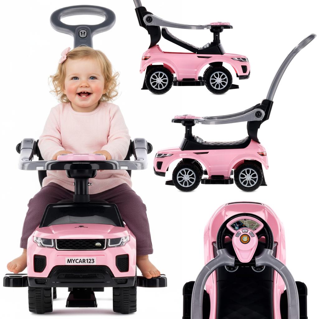 Correpasillos Empujador Andador Para Niño Con Mango Y Agarre Coche Deportivo Rosa Claro