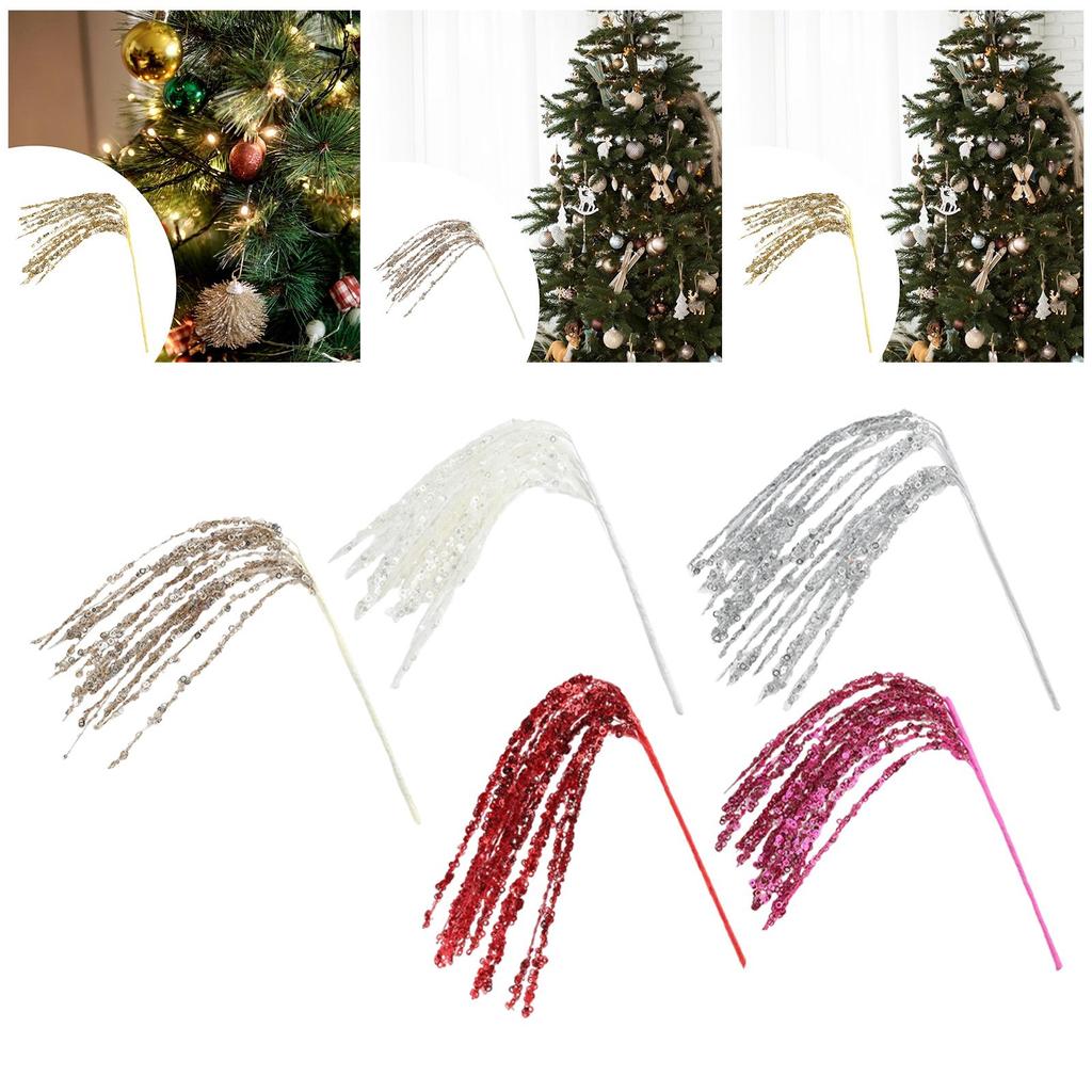 Glittery Faux Branches Artificial Floral Grass Pick for Vase Decoration Christmas Table Centerpiece Home Decor