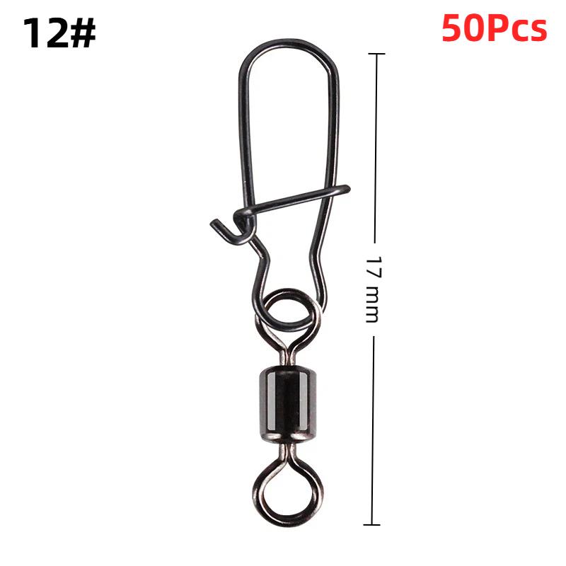 50Pcs Heavy-Duty Ball Bearing Fishing Swivels Snaps With 8-Shaped Swivel Rings Carbon Steel For Saltwater Lure Conne