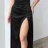 Damen Premium Satin Schlitz Cami Kleid Mit Elegant