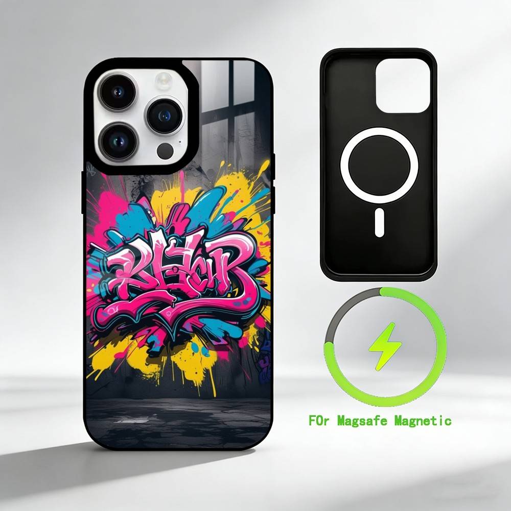C-Cool Colorful Graffitiy Phone Case For iPhone 17 16 15 14 13 12 Pro Max Plus for Mirror Wireless Magnetic Cover