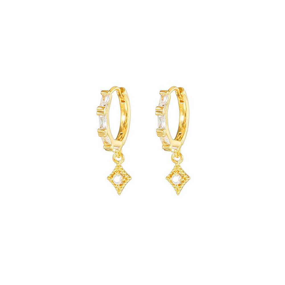 2PCS Gold Color Long Chain Square Zircon Drop Earrings for Women Fashion Stainless Steel Rectangle Simple Earrings Party Jewelry