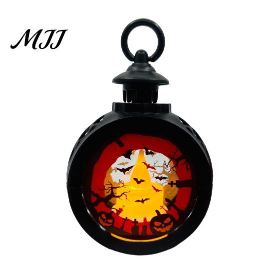 Halloween Pumpkin Lantern Retro Lantern, LED Electronic Candle Light, Vintage Party Table Centerpiece Handheld Decorative Lamp for Bar Haunted
