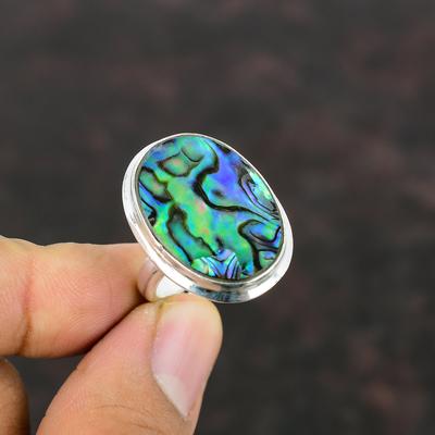 Abalone-Muschel-Ring, 925er-Sterlingsilber-Ring, stilvoller Edelstein-Ring, handgefertigt, erstaunlicher Schmuck, verstellbarer Ring, Geschenk für Frau, Heilstein-Ring