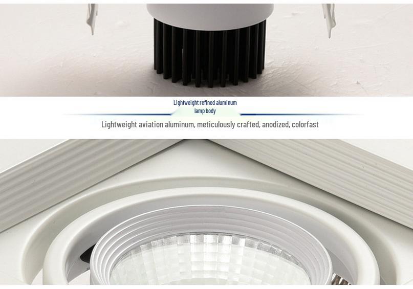 LED Double Head Spotlight: Embedded Grille, Single or Triple Head, Square Cylinder Design - Ideal for Living Room or Commercial Spaces.