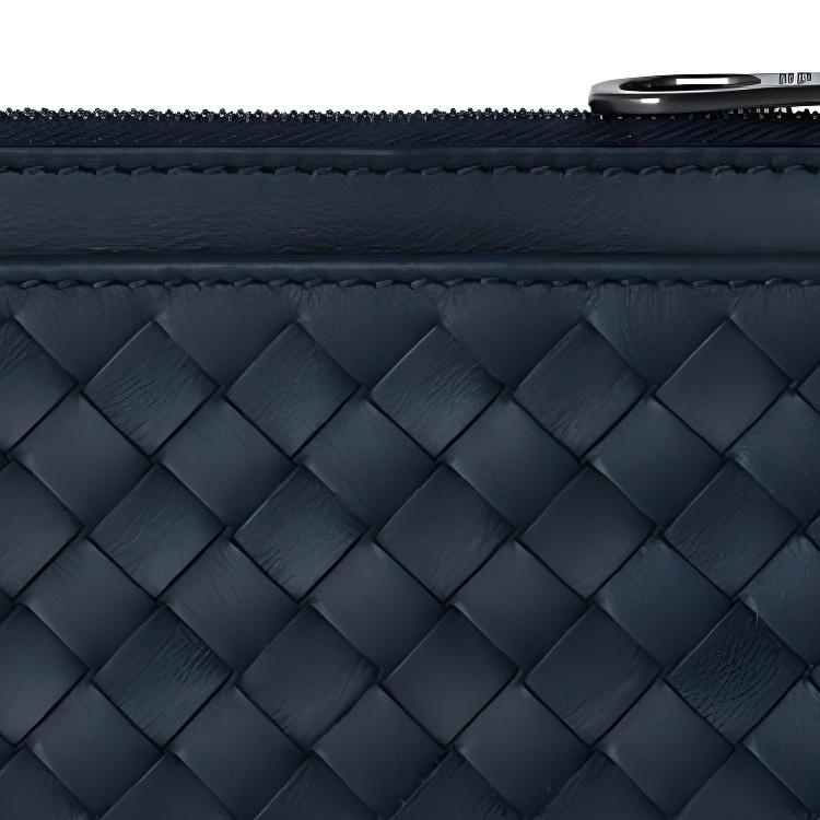 Bottega Veneta BV Woven Multifunctional Long Cowhide Card Holder Wallet Men Wallet Dark-Blue 566430-V4651-4013