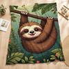 Whimsical Cartoon Sloth Throw Blanket Cute Animal Jungle Leaves Flora Wildlife Art Cozy Cover For Couch Window Bench