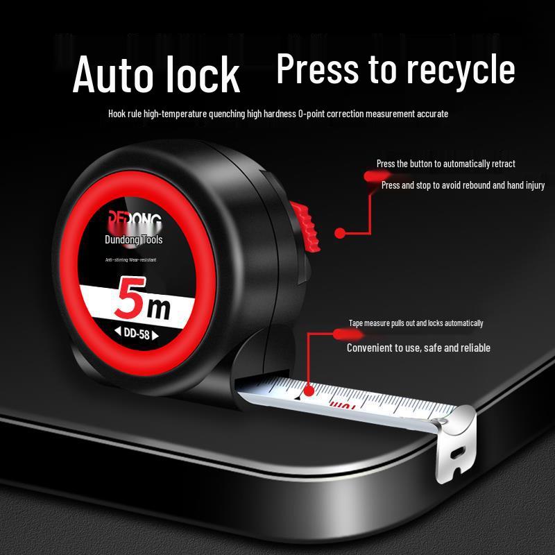 Durable Auto-Locking Steel Tape Measure, 5m/3ft, Waterproof & Wear-Resistant, Cut-Resistant Ruler with Thickened Casing.