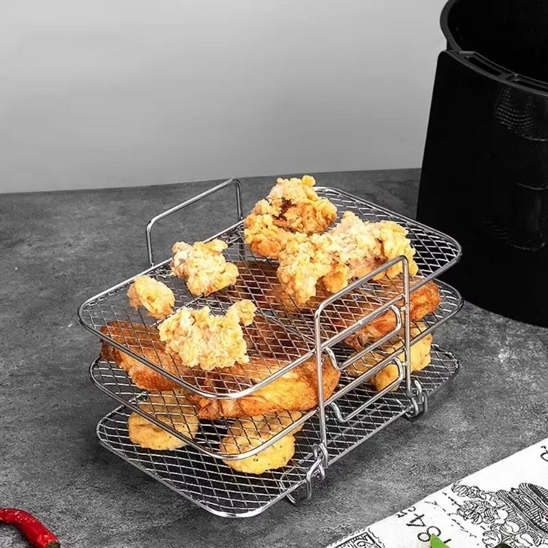 Air Fryer Backrost Metall Quadratisch Ofen Grillroste Airfryer Zubehör.Airfryer Backblech, mehrschichtiges Lebensmittel-Aufbewahrungsgestell.