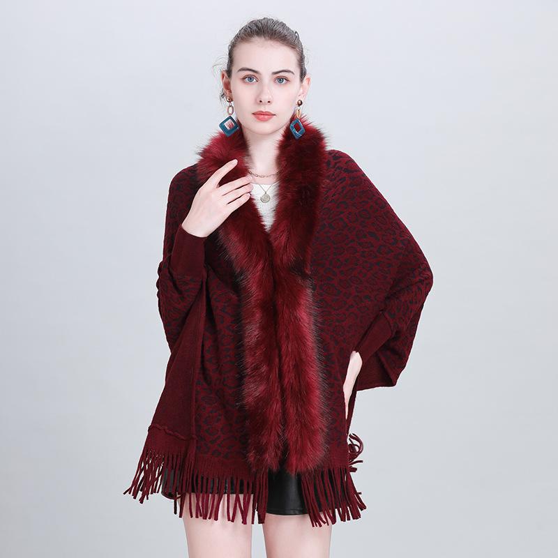 New Faux Fur Collar Imitation Cashmere Women Scarf Winter Vintage Leopard Poncho Warm Thick Wrap Capa Para Mujer Pashmina Shawl