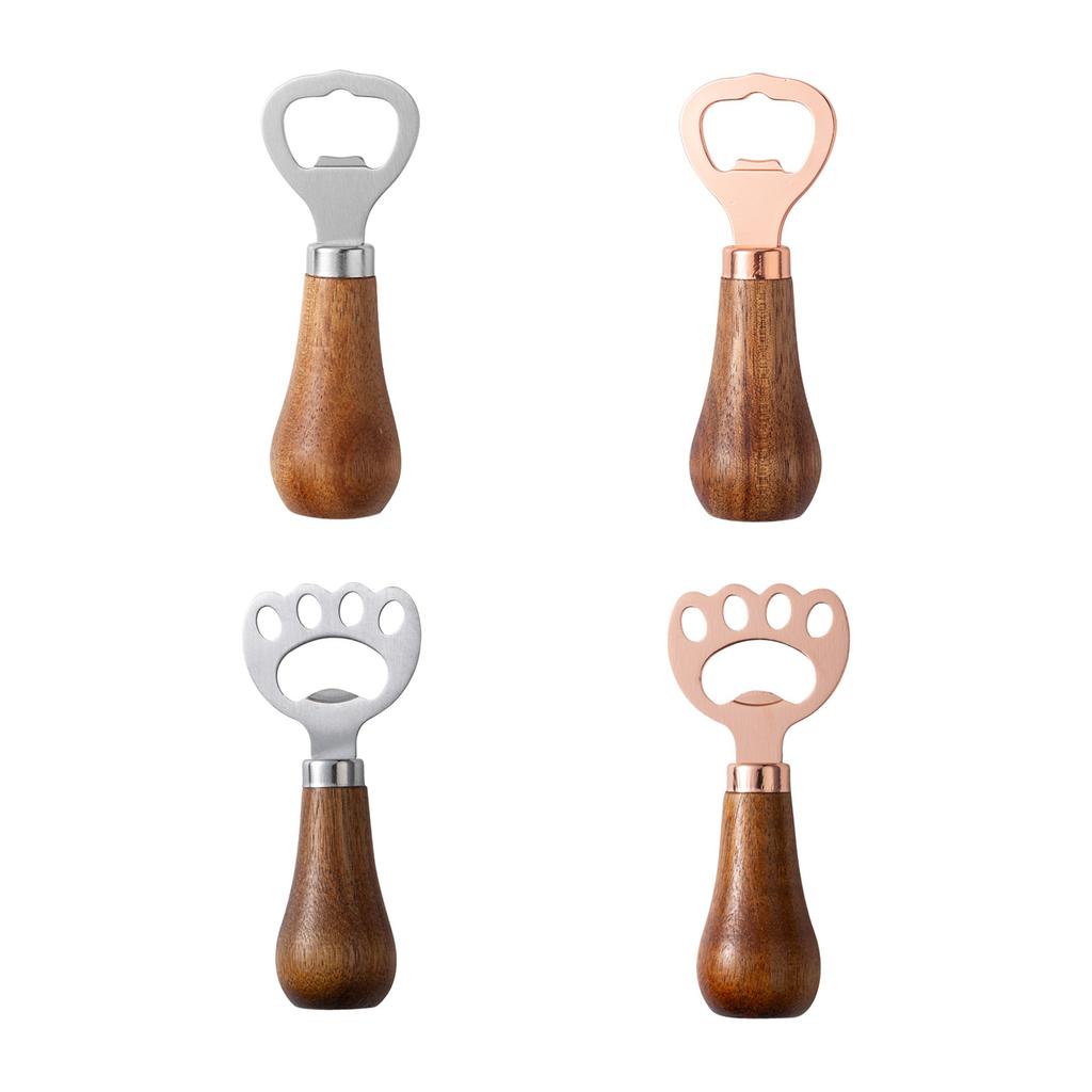 4pcs Stainless Steel Vertical Beer Bottles Openers with Wood Handle Drink Lid Remover for Home Use Kitchen Accessories