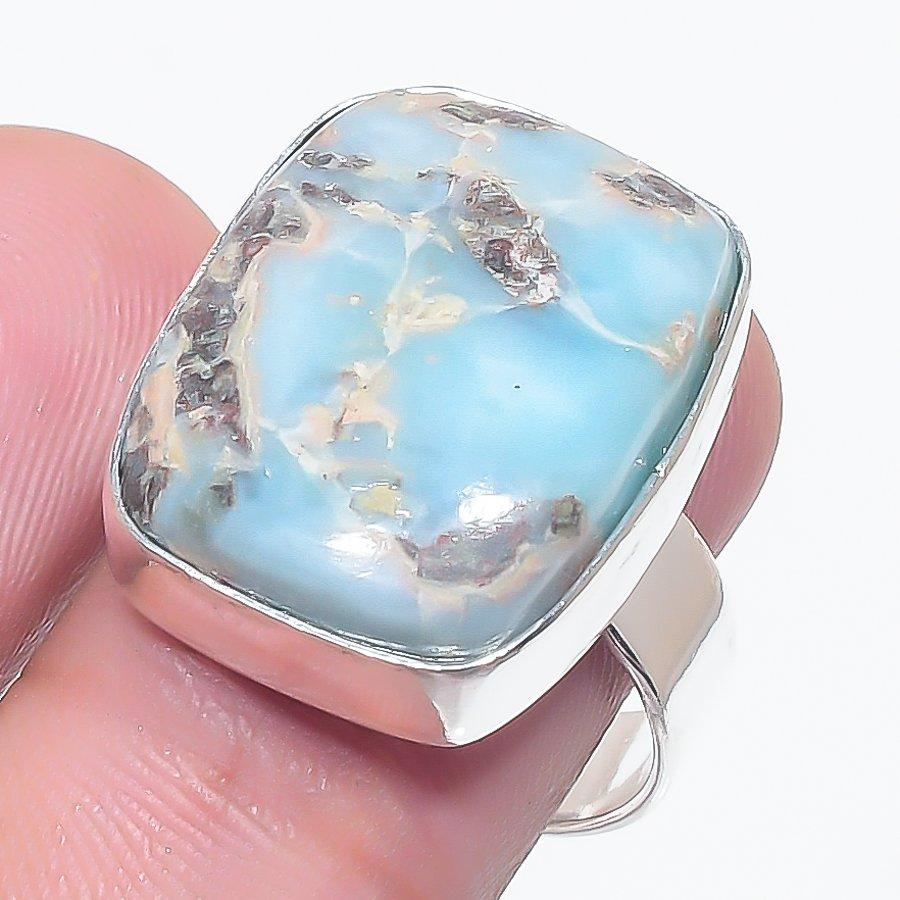 

Ювелирное кольцо из стерлингового серебра 925 пробы с драгоценным камнем Ларимар, размер 8