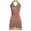 Women Dance Jumpsuit Halter Neck Sleeveless Spark Rhinestones Fringed Strappy Back Latin Dance Costume