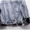Spring Plus Size Blue Deconstructable S kapucí Turn Down Collar Jean Coat Jacket Dámské volné oblečení