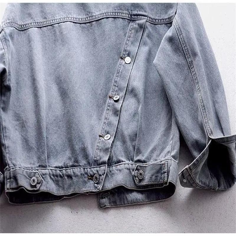 Spring Plus Size Blue Deconstructable S kapucí Turn Down Collar Jean Coat Jacket Dámské volné oblečení