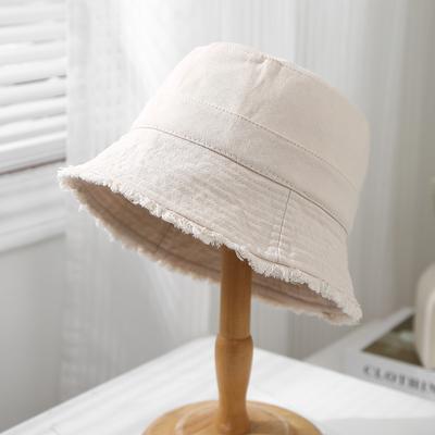 Spring Summer Bucket Hat Women Cloth Tassel Brim Flat Top Sun Hat Women Outdoor Sunshade Solid Foldable Casual New Retro