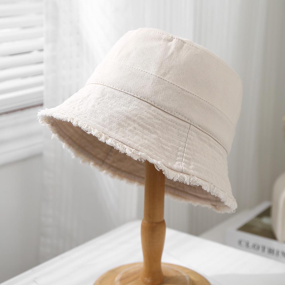 

Spring Summer Bucket Hat Women Cloth Tassel Brim Flat Top Sun Hat Women Outdoor Sunshade Solid Foldable Casual New Retro 56-58CM чорний