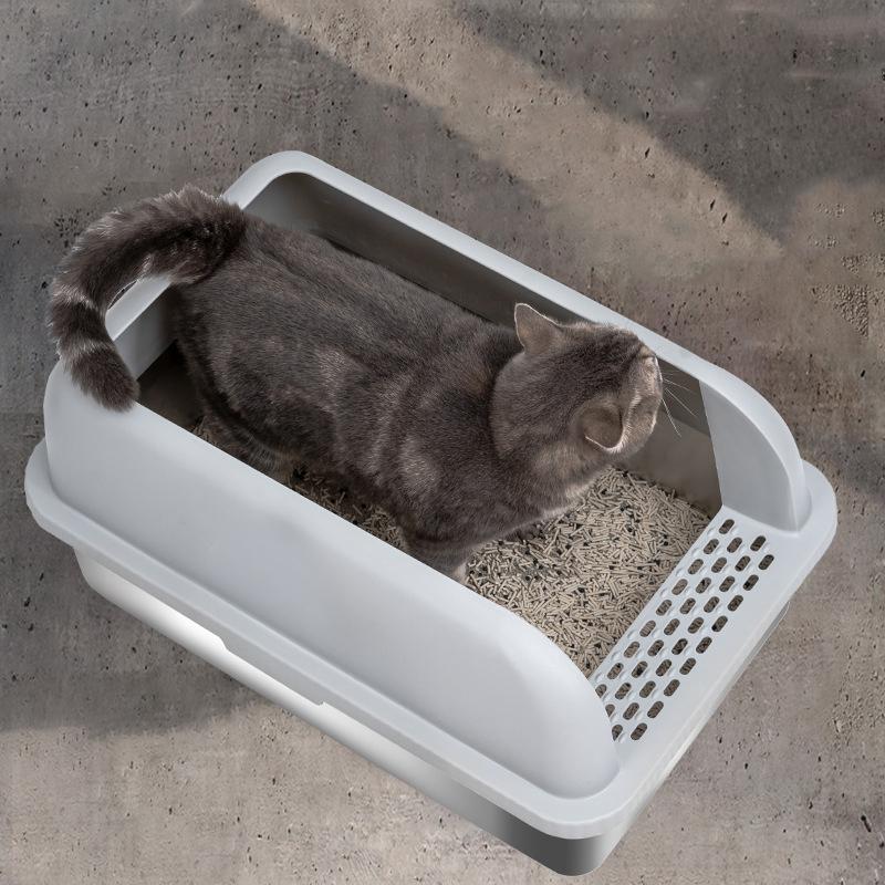 Pet Cat Litter Box Front Door Flat Slope Stainless Steel Open Type Cat Toilet Durable Spacious For Easy Comfortable Use