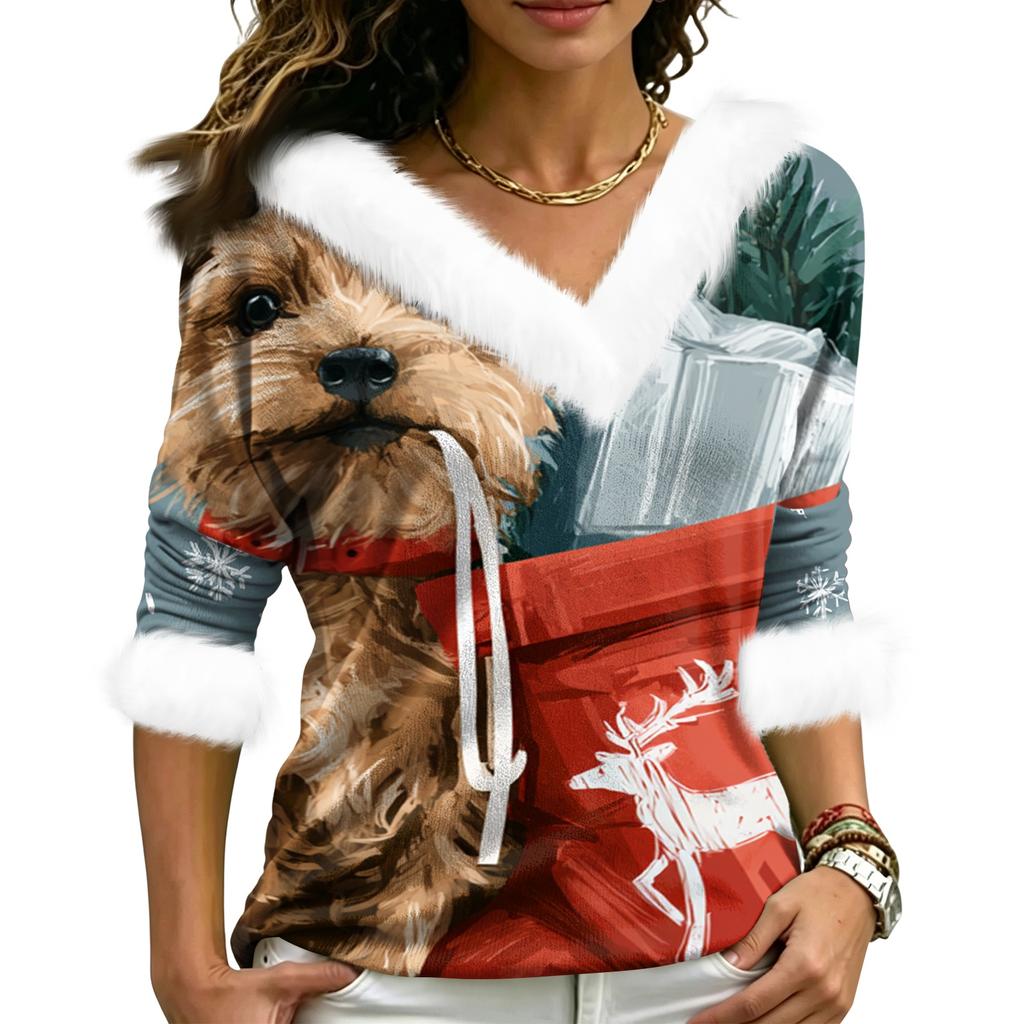 Women's Elegant Christmas V-Neck Top for Party, Date and Everyday Wear