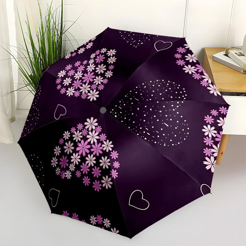 

1pc Floral Heart Pattern Automatic Open/Close Folding Umbrella - Compact 8-Rib Design, Daily Use, Perfect Gift for Friends & Family yy251124187