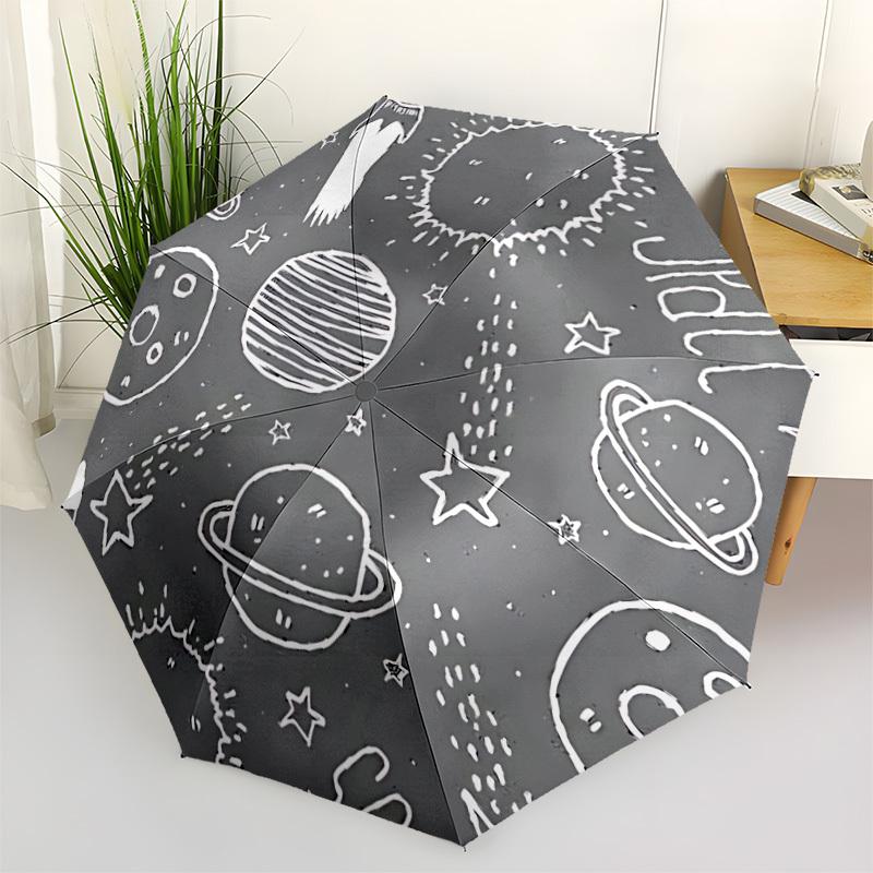 

1pc Space Doodles Automatic Folding Umbrella - Portable Collapsible Design, 8-Rib Iron Frame, Durable Fabric yy251125115
