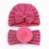New children's winter warm headscarf hat set, baby bow pullover hat, baby headband