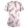Women Fashion Spring And Summer Oil Painting Print V-neck Short Sleeve Workwear With Pockets Tops