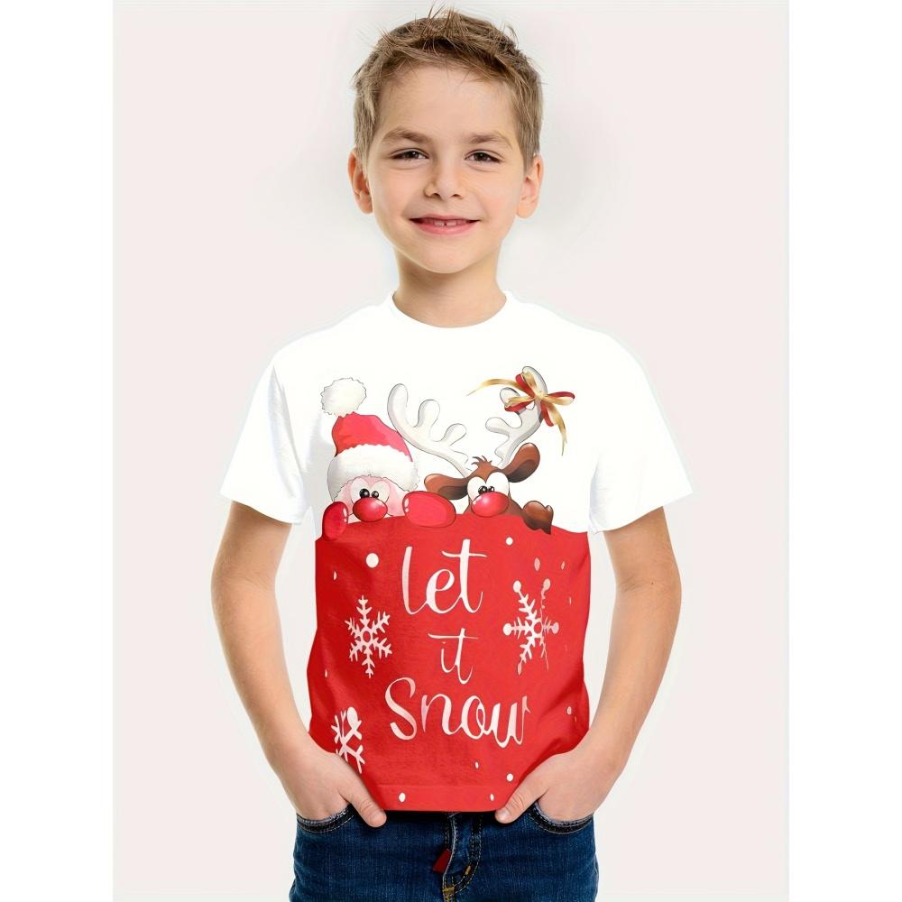 Children's T-shirts, Santa Claus Christmas prints, girls' clothes, cute cartoon pullovers, boys' tops, fashionable gifts, children's clothing