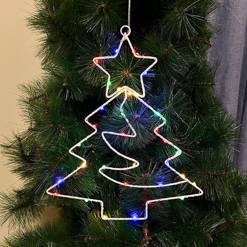 Xmas Tree Iron Frame LED Light String Window Hanging Ornament 2024 Christmas Decoration For Home 2025 New Year Party Gift Supply