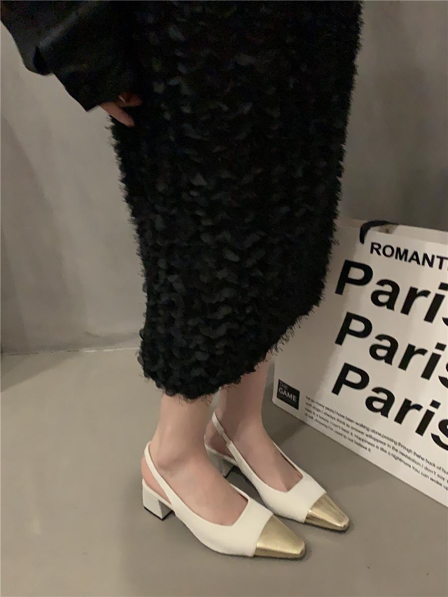 

Fashion square head rear empty single shoes 2025 spring and summer new middle heel bag head sandals women s shoes color matching thick heel 39