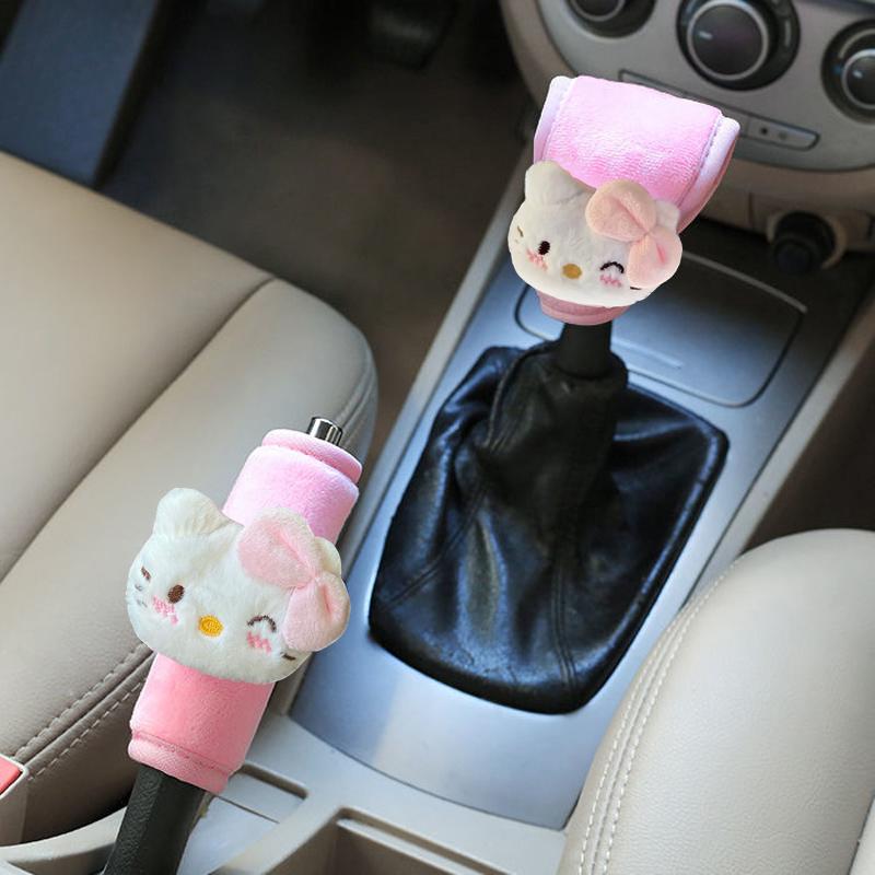 2 stk Søt Tegneserie Kanin Bjørn Universal Bil Girspakdeksel Mykt Plysjhåndtak Bremsedekselsett Biltilbehør Interiør