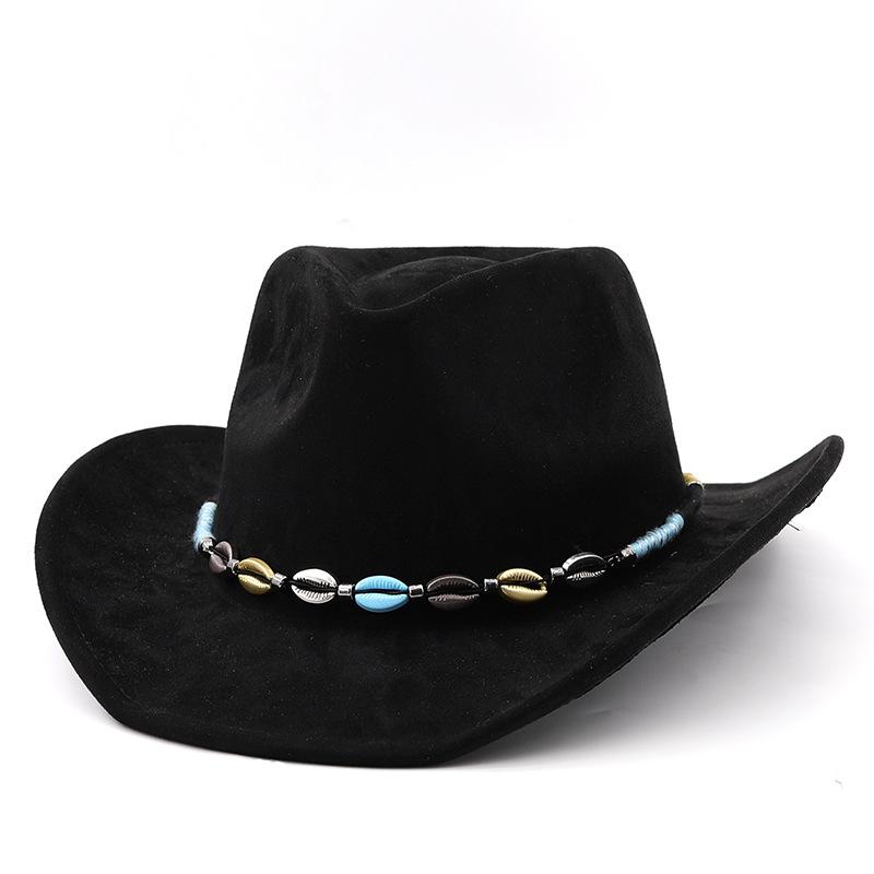 Tibetan metal shell with western cowboy hat autumn and winter woolen felt hat men's and women's European and American style top hat outdoor riding hat