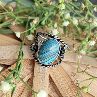 Rainbow Calsilica Gemstone 925 Sterling Silver Plated Adjustable Ring Jewelry NST-J2H80