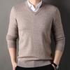 Fall Winter Men Sweater V Neck Knitted Solid Color Elastic Stretchy Pullover