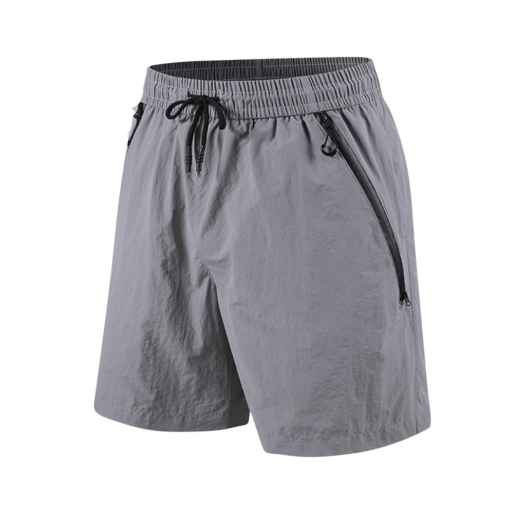 Men Drawstring Waist Shorts With Zipper Pockets Lightweight Breathable Fabric Relaxed Style For Outdoor Use