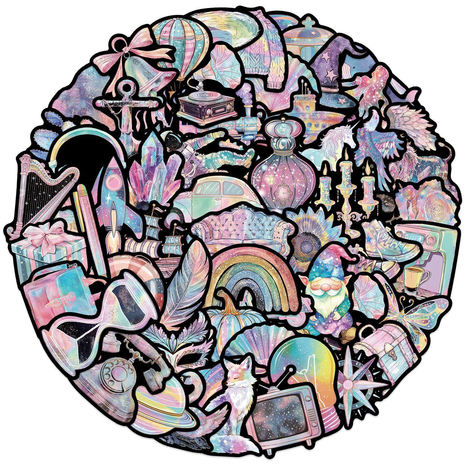 

50 Черно-фиолетовых наклеек граффити в стиле фэнтези-девушки для украшения гитары, блокнота, чемодана, сделай сам, водонепроницаемые