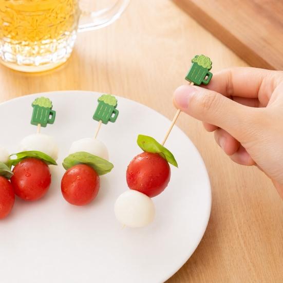 100PCS Disposable Cocktails Tags, Green Beer Decor Bamboo Picks, Disposable Handheld Toothpicks, for Snacks Sandwiches Cupcake