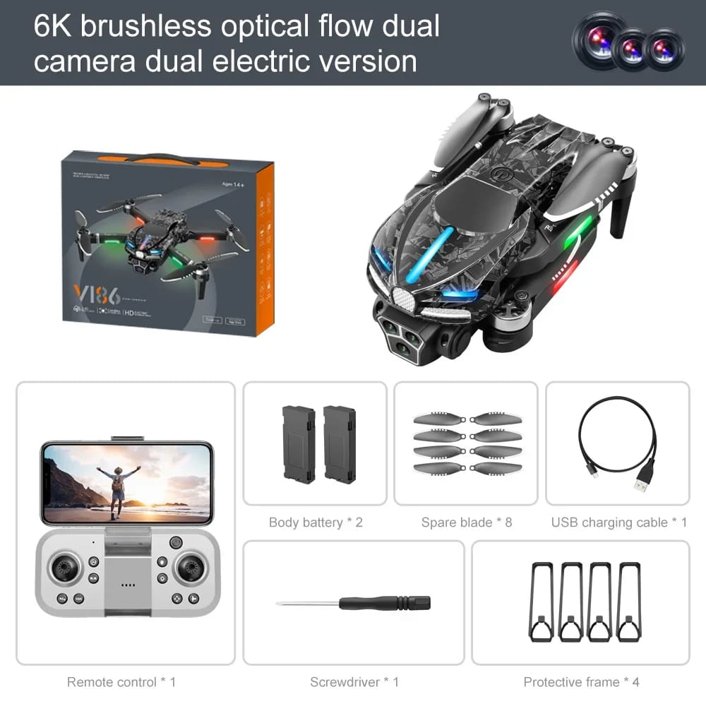 New V186 Pro Drone 8K Professional Three HD Camera Aerial Photography Obstacle Avoidance FPV Brushless Motor Quadrotor Dron UAV