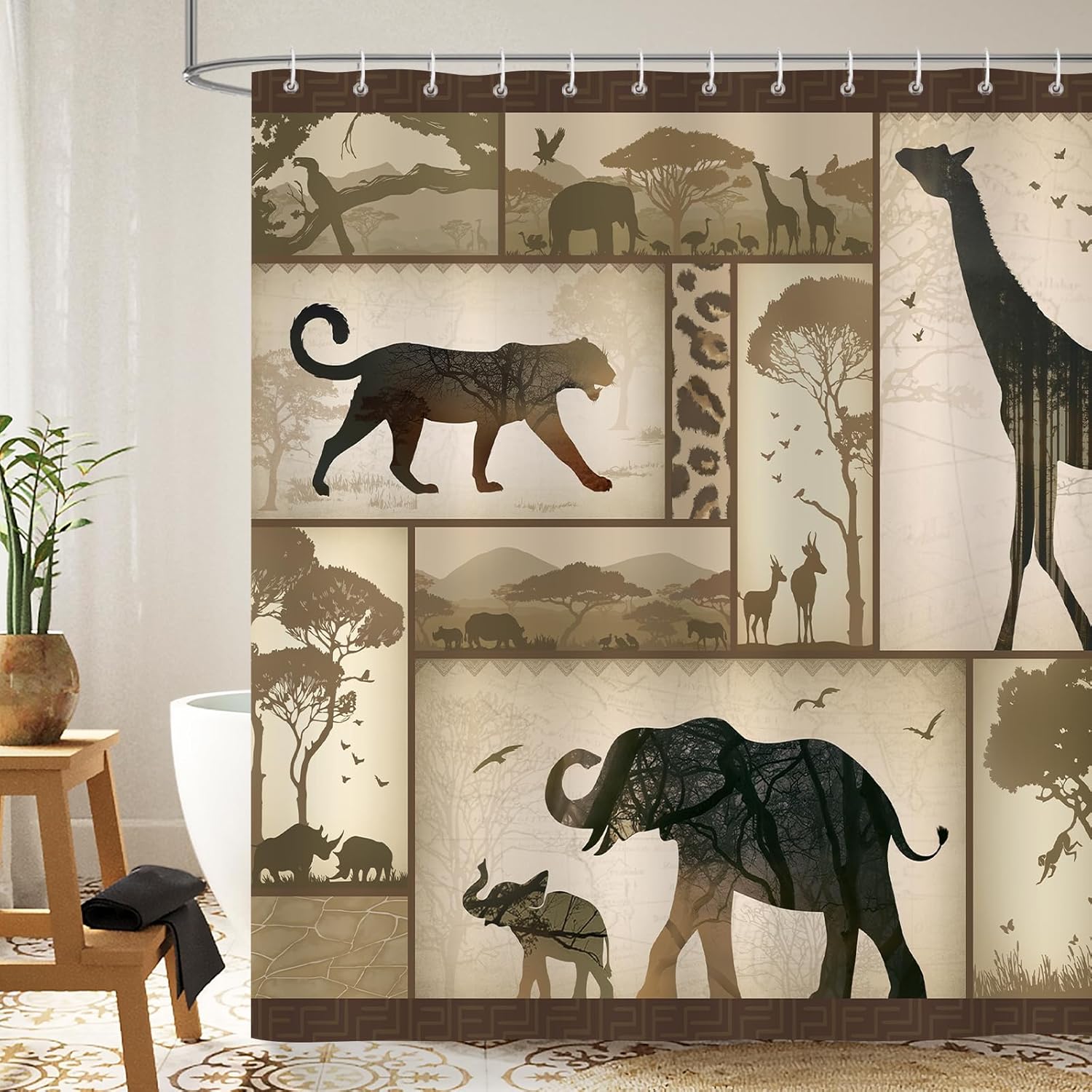 

Wildlife Series Shower Curtain Forest Pattern 180X 180Cm Polyester Waterproof Washable Bathroom Shower Curtain With 12 Hooks W60H190(CM)-1 Pcs