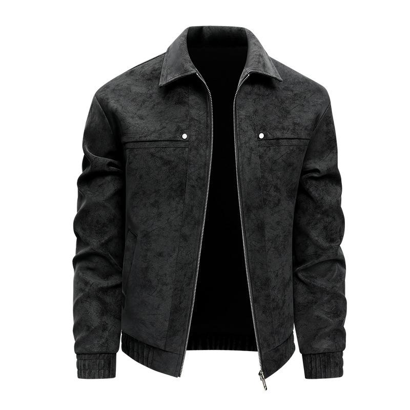 New Men's Leather Jacket Autumn and Winter Large Size Jacket Leather Jacket Men's Business Lapel Suede Leather Jacket Men's