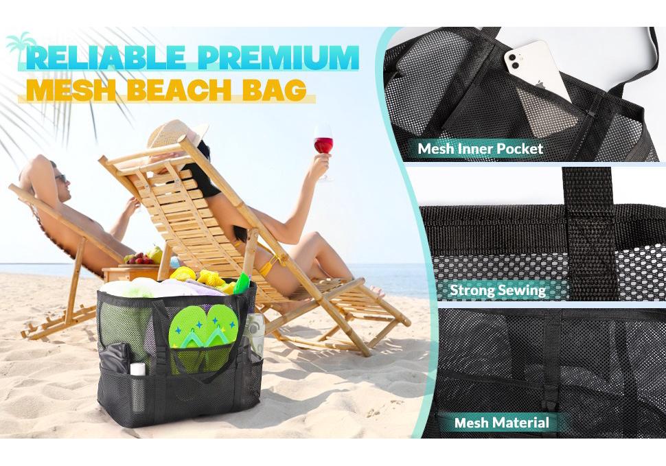 Foldable Mesh Beach Bag - Multifunctional Swim & Toiletries Storage