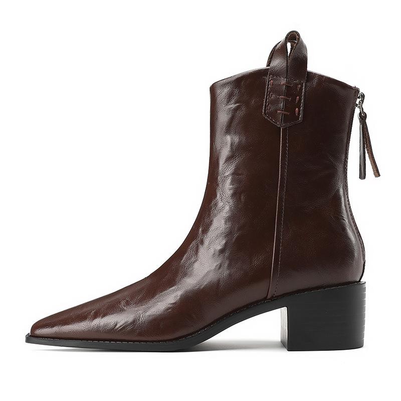 

European & American Style Retro Women s Ankle Boots - Hand-Scratched, Chunky Mid-Heel, Pointed Toe, Short Shaft Knight Boots 35