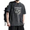 Vintage Y2K Spłowiony T-shirt z Nadrukiem Smoka Gotycki Graficzny Smok Unisex Oversize z Okrągłym Dekoltem Krótki Rękaw do Codziennego Noszenia